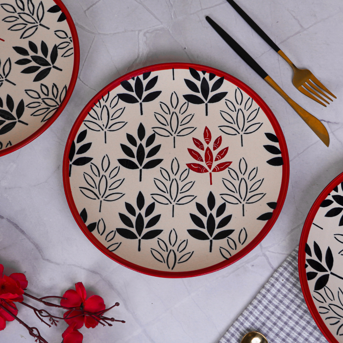 White and Red Ceramic Dinnerware - Set of 24