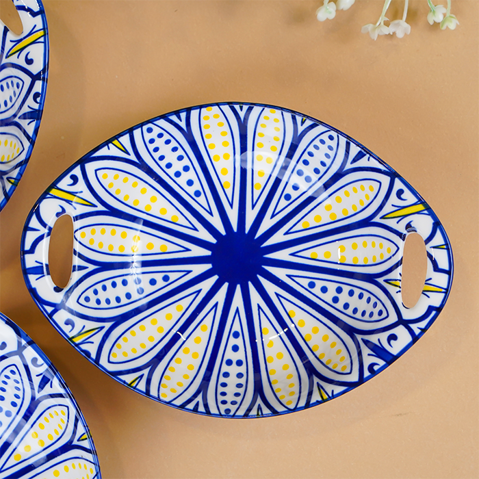 Blue & Yellow Side Handles Ceramic Bowls Set of 3 Secondary image