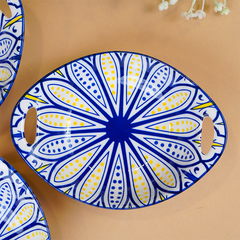 Blue & Yellow Side Handles Ceramic Bowls Set of 3