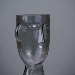 Grey Face-Shaped Glass Vase with Unique Artistic Design