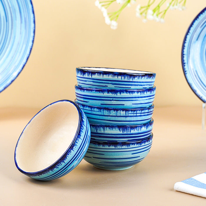 Sky Blue Ceramic Dinnerware Swirl Pattern - Set of 18