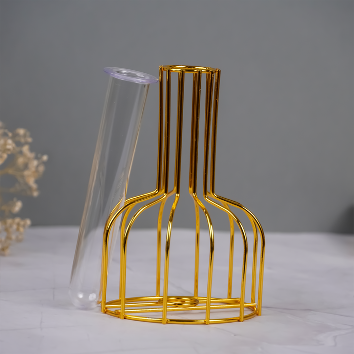 Gold Wire Frame Glass Vase - Geometric Design