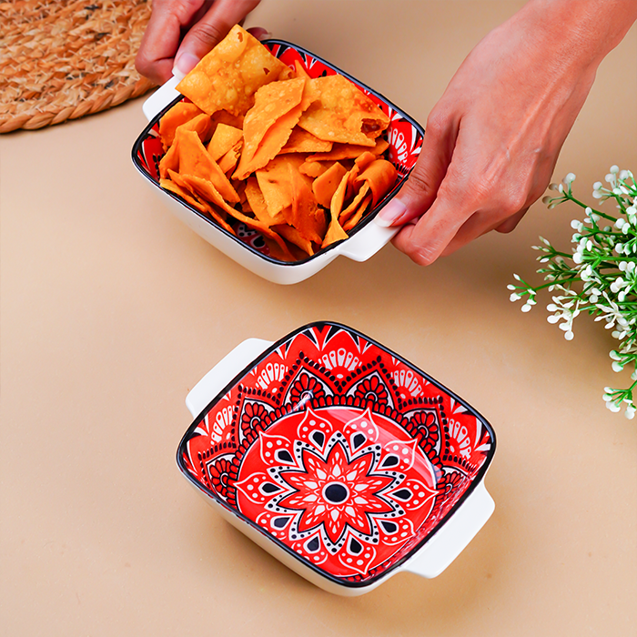 Red and White Mandala Ceramic Baking Dish