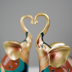 Gold and Teal Twin Elephant Figurines - Set of 2