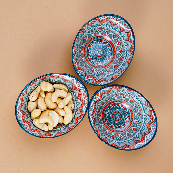 Tribal-Inspired Ceramic Bowls in Blue and Orange Secondary image