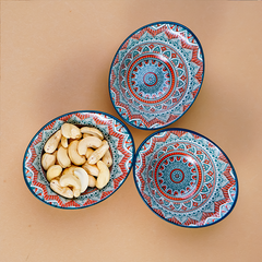 Tribal-Inspired Ceramic Bowls in Blue and Orange