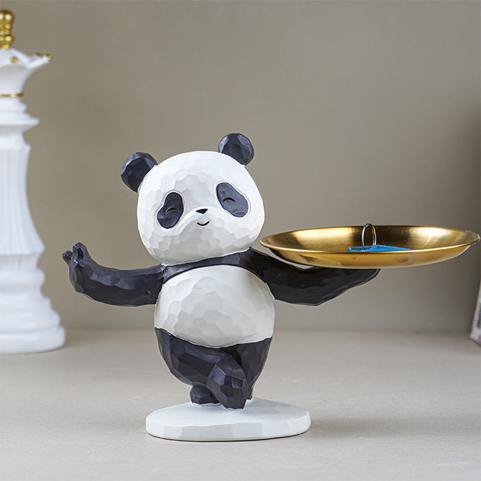 Black and White Textured Panda Standing Figurine