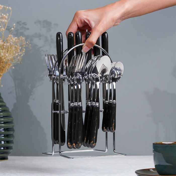 Black and Silver Stainless Steel Cutlery Set of 24 Secondary image
