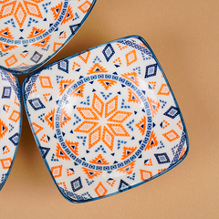 Orange & Blue Geometric Square Ceramic Bowls Set of 3