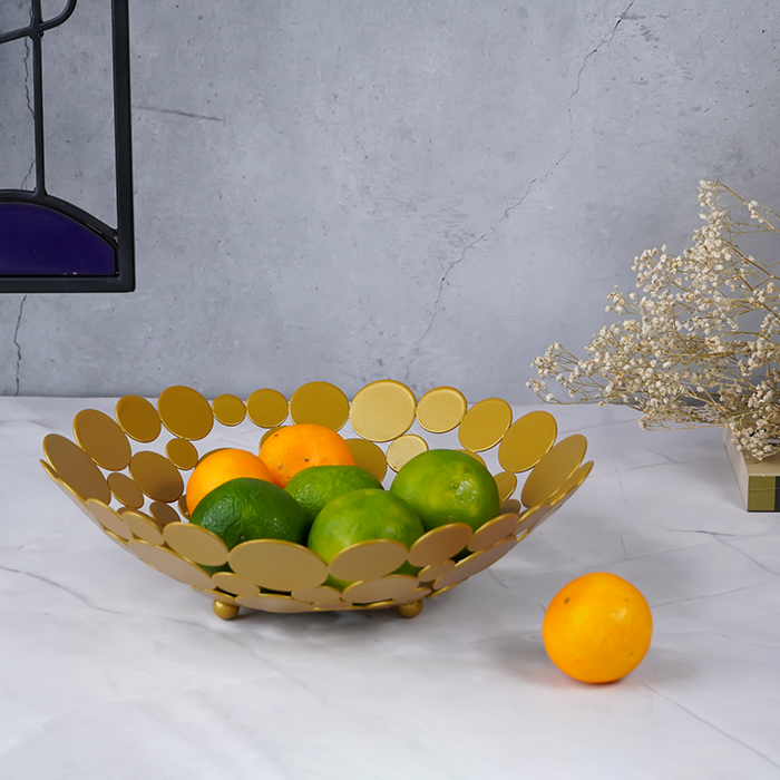 Gold Fruit Bowl with Round Discs