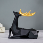 Black Geometric Deer Figurine with Gold Antlers