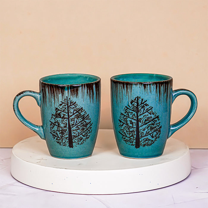 Teal Tree-Patterned Ceramic Mug