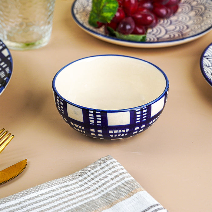 Blue and White Patterned Ceramic Dinner Set - Set of 3