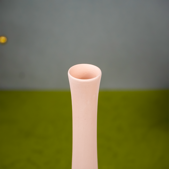 Matte Pink Long Neck Vase with Teardrop Base