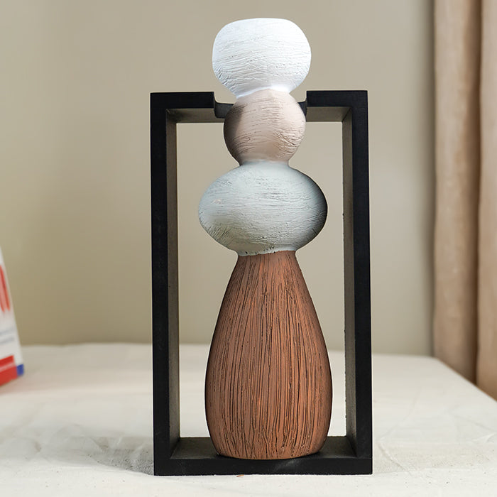 Stacked Stone Vase with Black Geometric Frame