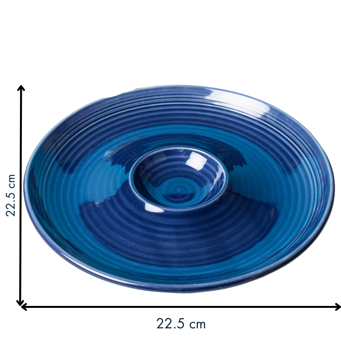 Blue Color Chip and Dip Platter with Spiral Design