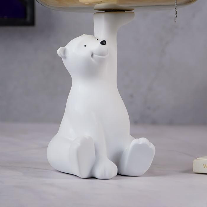 White Bear Figurine with Golden Tray