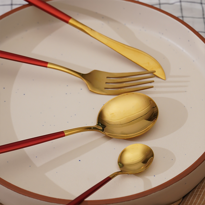 Gold and Red Stainless Steel Cutlery Set of 4 Secondary image