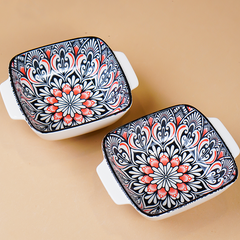 Black & Red Midnight Square Ceramic Bowls Set of 2