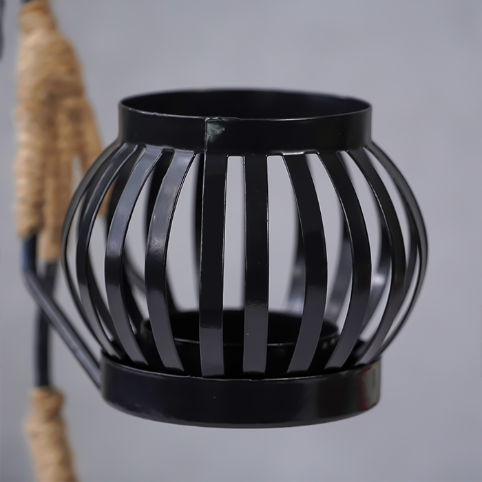 Black Iron Candle Holder with Jute Wrapped Design Secondary image