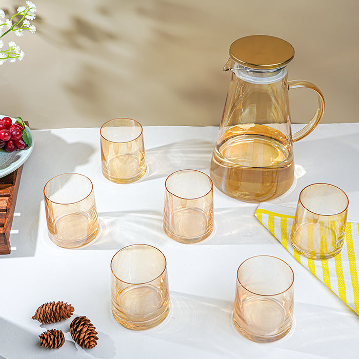 Amber Glass Water Pitcher Set with 6 Glasses Secondary image