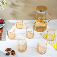 Amber Glass Water Pitcher Set with 6 Glasses