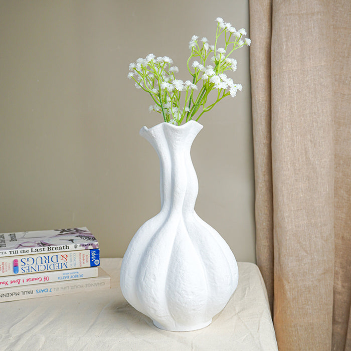 White Textured Wave Design Vase