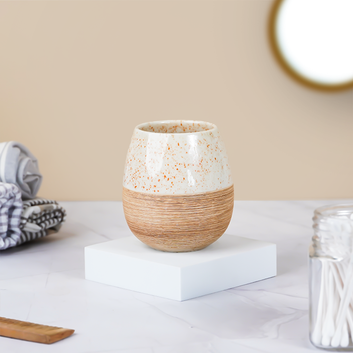 Speckled Cream and Wood Bathroom Set – Cozy Ceramic Bath Accessories Secondary image