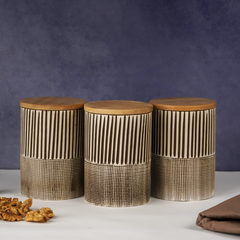 Beige Textured Storage Jar with Lid - Set of 3