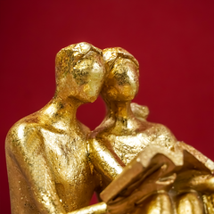 Gold Couple Reading Sculpture - Intimate Moments Decor