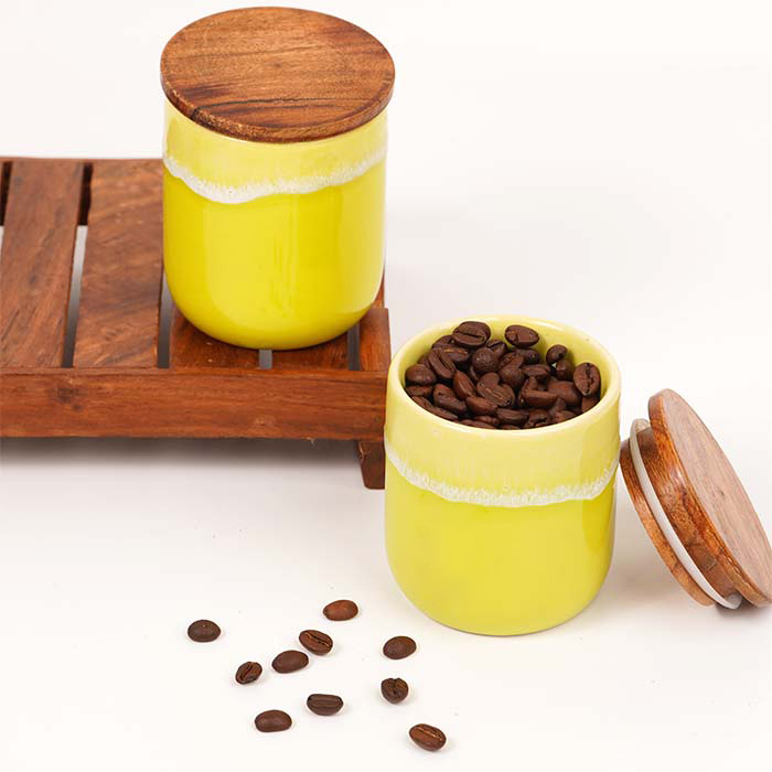 Ceramic Jars with Wooden Lids | Set of 2