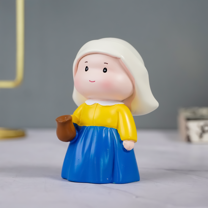 Yellow and Blue Dutch Girl Figurine with White Bonnet