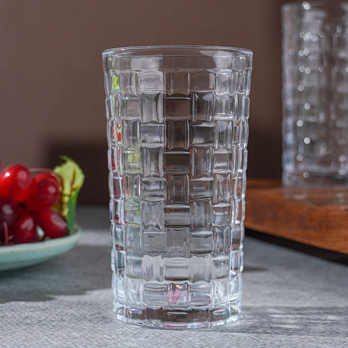 Clear Grid-Patterned Highball Glasses | Set of 6