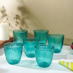 Aqua Green Textured Glasses with Rippled Design | Set of 6