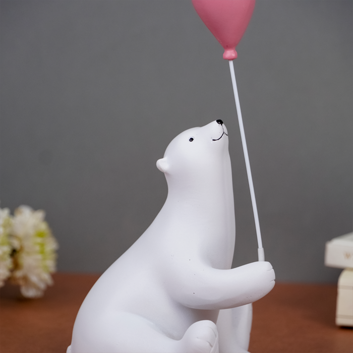 White Polar Bear Figurine with Pink Balloon