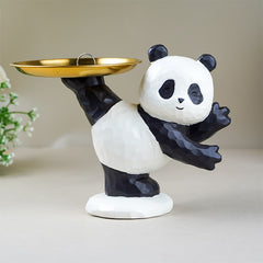 Black and White Panda Figurine with Gold Tray Holder