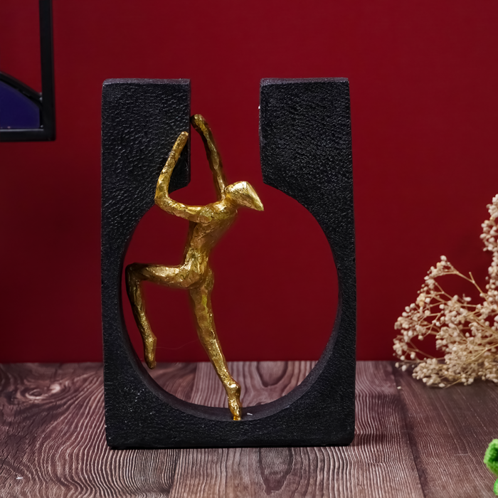 Gold Climbing Figure Sculpture in Black Frame - Modern Art Decor