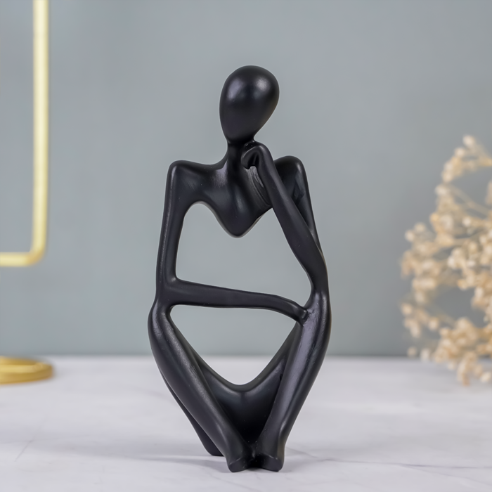 Black Abstract Thinker Sculpture - Unique Minimalist Design