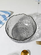 Smoky Gray Wavy Glass Bowl - Textured Design with Ruffled Edge