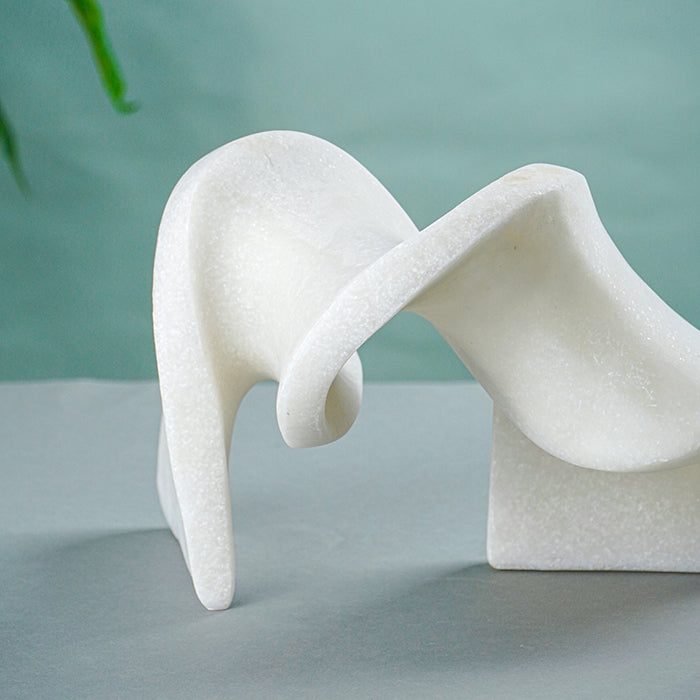 White Abstract Resin Sculpture with Fluid Folded Design