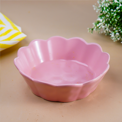 Soft Pink Ceramic Bowl with Scalloped Edges - Large