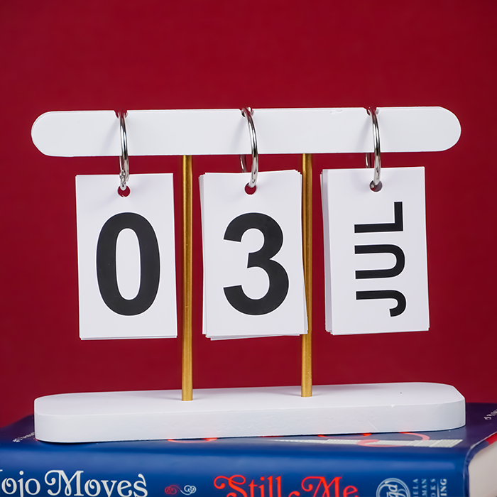 Modern White Perpetual Calendar - Desk Decor with Gold Accent Poles Secondary image
