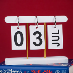 Modern White Perpetual Calendar - Desk Decor with Gold Accent Poles