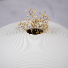 White Round Textured Vase - Unique Low Profile Design