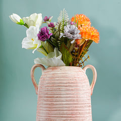 Terracotta Ribbed Handled Vase in Blush Pink