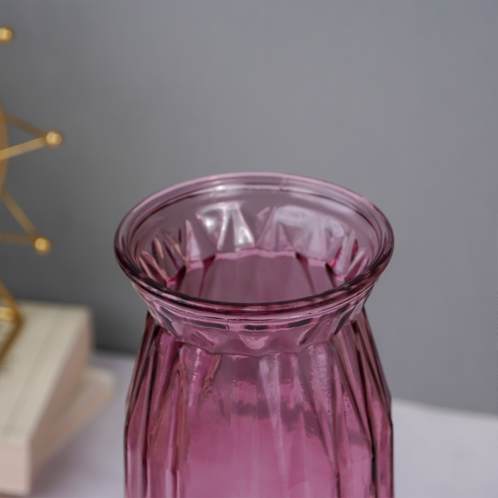 Purple Ribbed Glass Vase with Vintage Charm