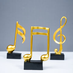 Gold Musical Note Sculptures with Black Bases | Set of 3