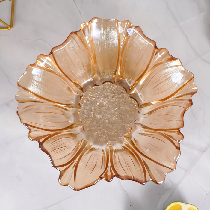 Amber Gold Fluted Glass Bowl with Wave Design Secondary image