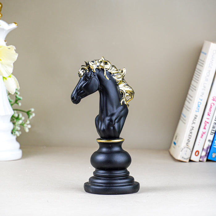 Black Horse Head Sculpture with Golden Mane Secondary image