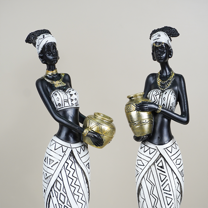 African Lady Holding Gold Pot Figurine